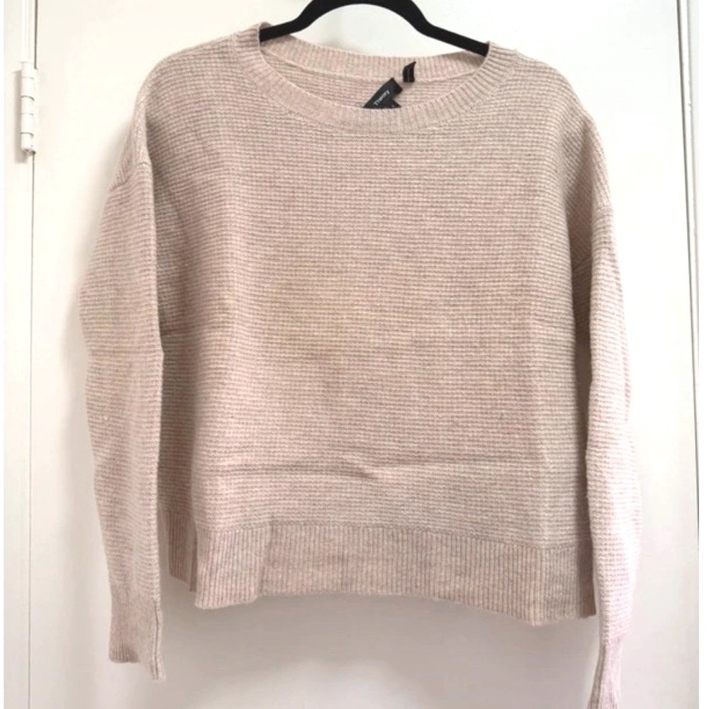 Theory Criselle S Everly Wool Cashmere Blend Beige Knit Sweater Womens Small